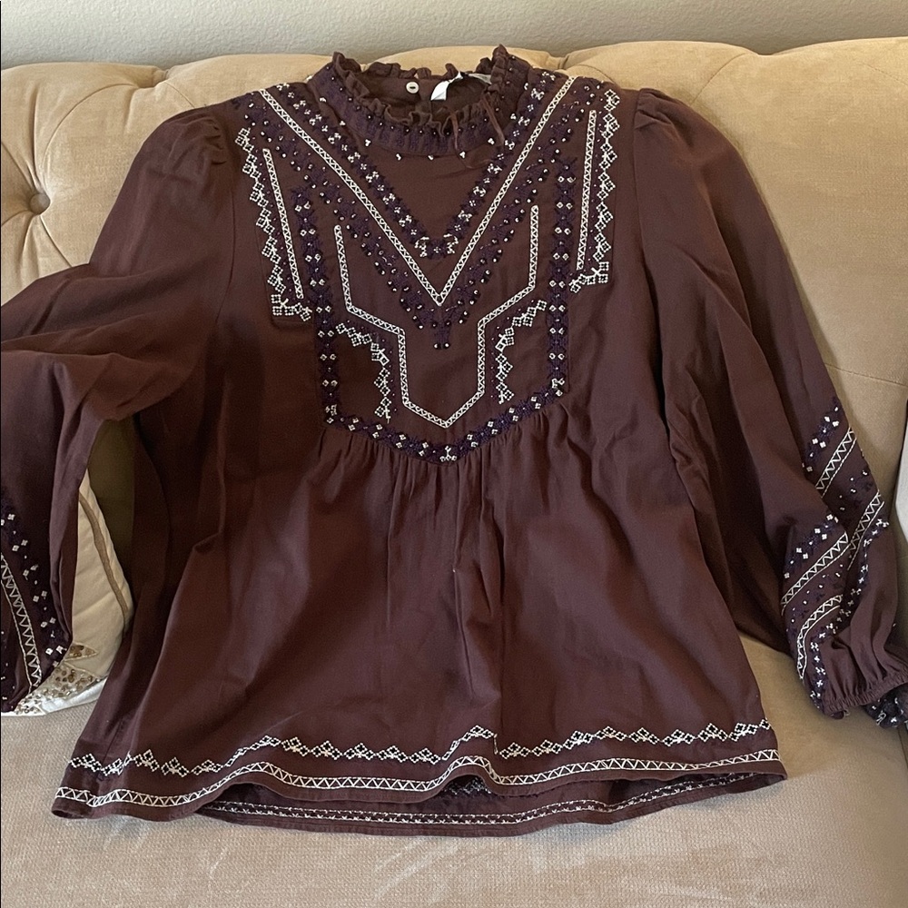 Zara Brown Embroidered Blouse